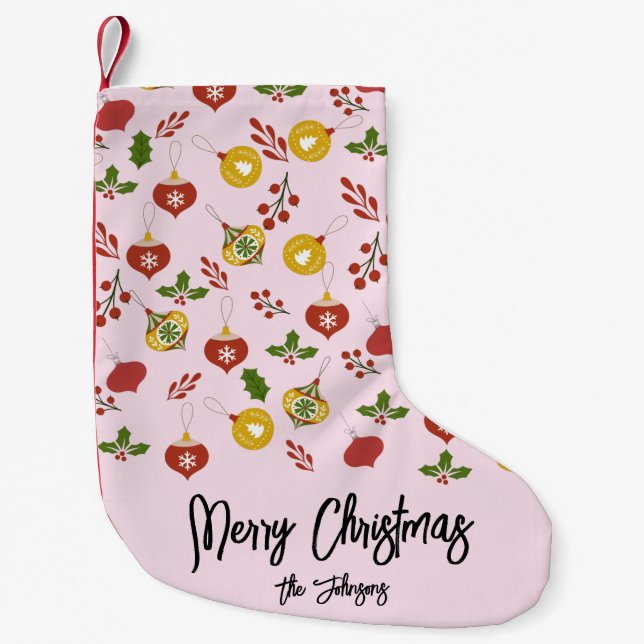 Weihnachtsschmuck Festliche Grüne Rosa Kleiner Weihnachtsstrumpf (Vorderseite)