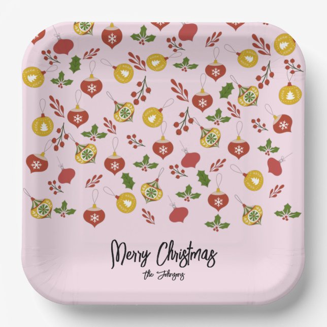 Weihnachtsschmuck Festliche Grüne Rosa Pappteller (Vorderseite)