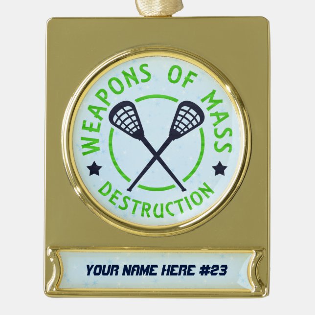 Weihnachtsschmuck für Lacrosse-Waffen Banner-Ornament Gold (Vorderseite)