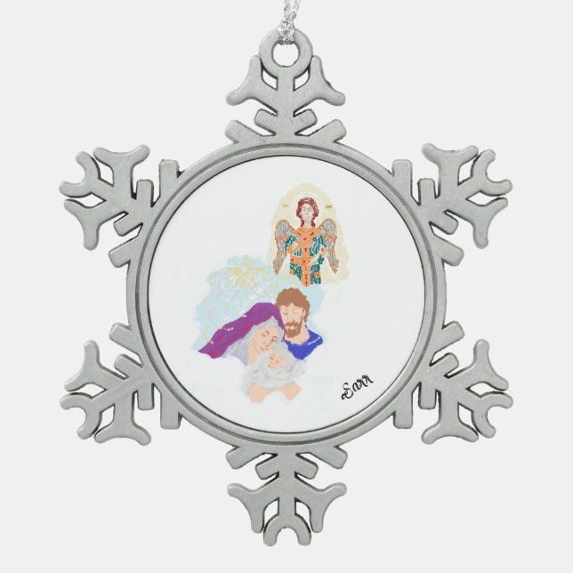 Weihnachtsschmuck : Geburt Christi Schneeflocken Zinn-Ornament (Vorderseite)
