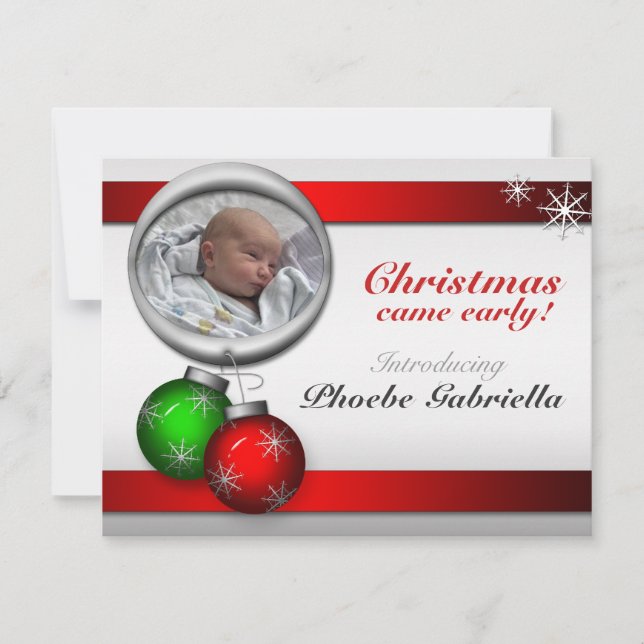 Weihnachtsschmuck Geburtshinweise Feiertagskarte (Vorderseite)