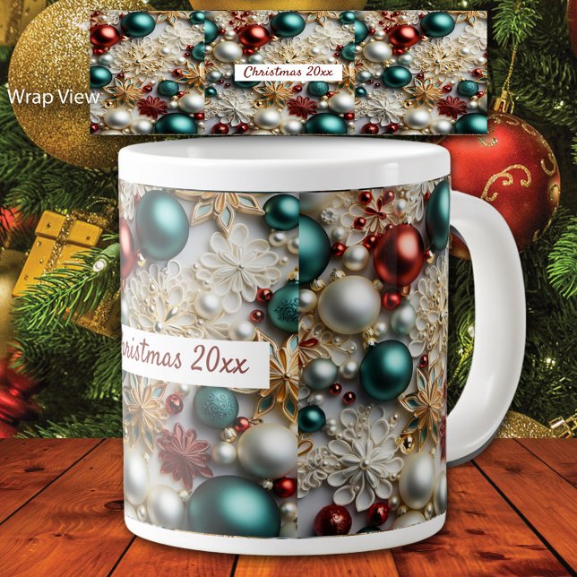 Weihnachtsschmuck Gold White Red Green Jumbo-Tasse (Von Creator hochgeladen)