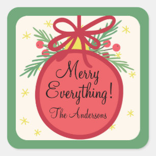 Weihnachtsschmuck Holly Berries und Pine Gift Quadratischer Aufkleber