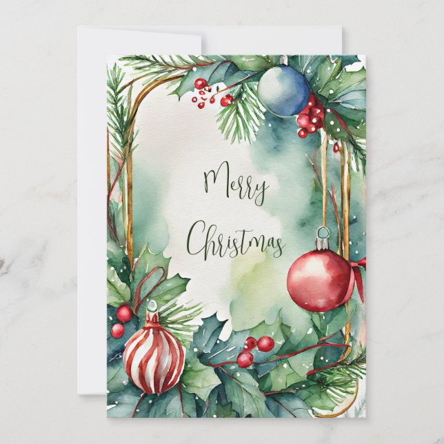 Weihnachtsschmuck in Aquarellen Feiertagskarte (Vorderseite)