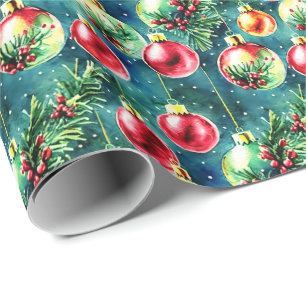 Weihnachtsschmuck in Aquarellen, rot und Aquamarin Geschenkpapier