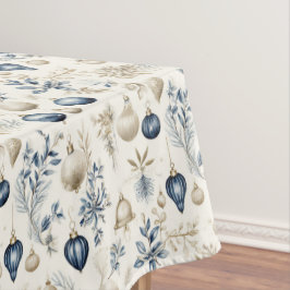 Weihnachtsschmuck in Blau und Beige Tischdecke