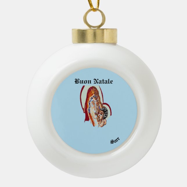 Weihnachtsschmuck : Jungfrau Maria mit Christus Keramik Kugel-Ornament (Vorderseite)