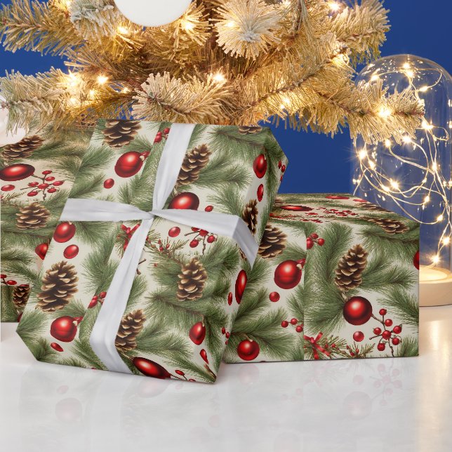 Weihnachtsschmuck, Kiefernfüße, Kiefernzweige Geschenkpapier (Feiertage)