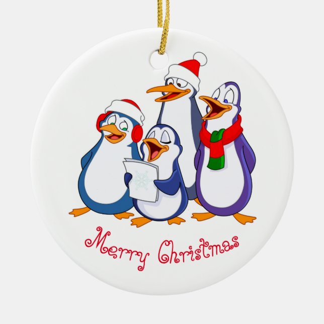 Weihnachtsschmuck-Merry-Pinguine Keramikornament (Vorne)