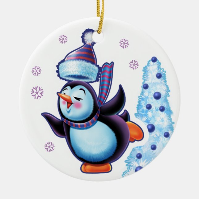 Weihnachtsschmuck mit doppelseitigem Pinguin/Schne (Vorne)