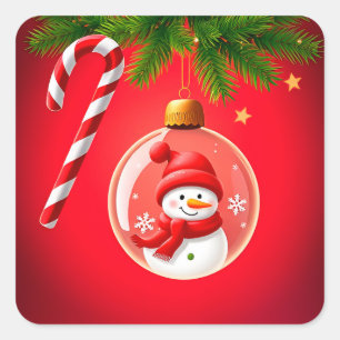 Weihnachtsschmuck mit Schneemann Quadratischer Aufkleber
