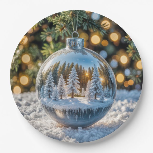 Weihnachtsschmuck mit Winterwaldlandschaft Pappteller (Vorderseite)