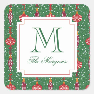Weihnachtsschmuck Monogram-Geschenk Quadratischer Aufkleber