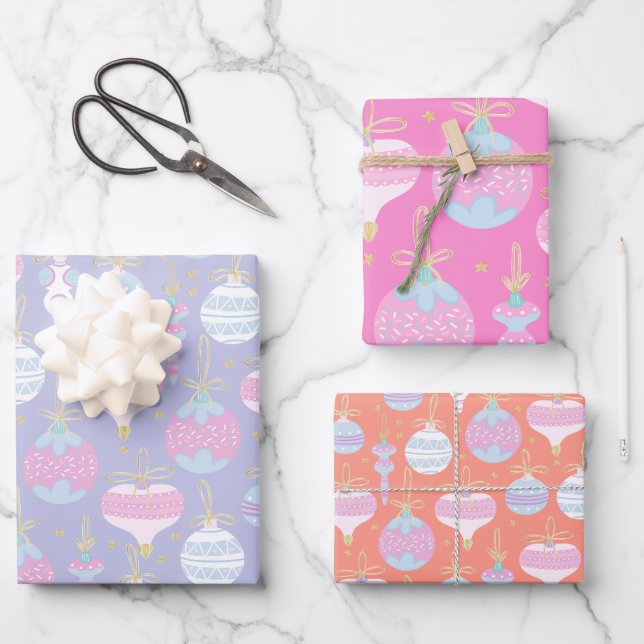 Weihnachtsschmuck Pastell Vornehm Geschenkpapier Set (Vorderseite)