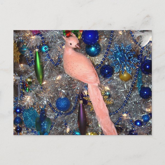 Weihnachtsschmuck Peach Pfau Feiertagspostkarte (Vorderseite)