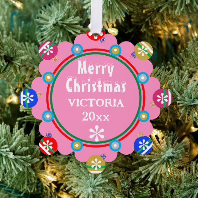 Weihnachtsschmuck Rosa Roter MädchenNAME Ornament Karte (Insitu (Baum))