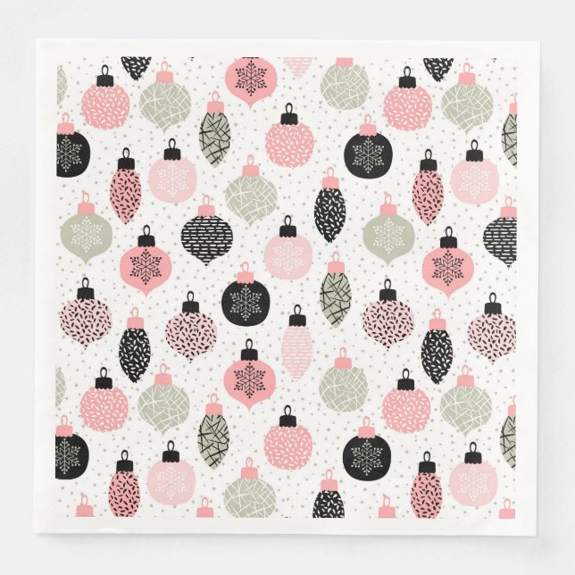 Weihnachtsschmuck Rosa und Grün Weiß Hintergrund Serviette (Vorderseite)