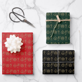 Weihnachtsschmuck Rot dunkelgrün Schwarz niedlich Geschenkpapier Set