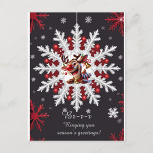Weihnachtsschmuck-Schneeflocke Rot Winter Hirsch Feiertagspostkarte