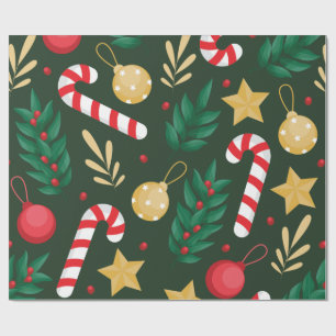 Weihnachtsschmuck, Sterne und Candy Canes Geschenkpapier