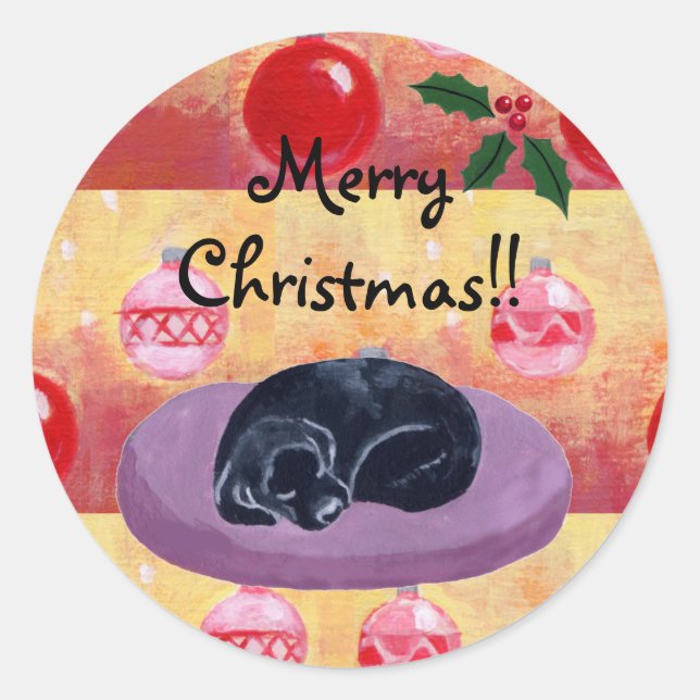 Weihnachtsschmuck-Stickers aus schwarzem Labor Runder Aufkleber (Vorderseite)
