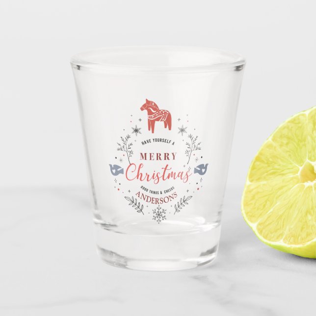 Weihnachtsschmuck Typografie & Friedenssvögel Schnapsglas (Vorderseite)
