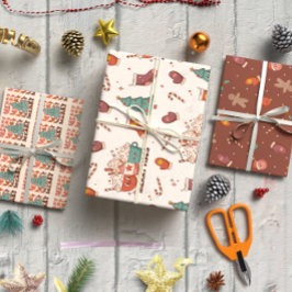 Weihnachtsschmuck und Bonbons Set von 3 Geschenkpapier Set