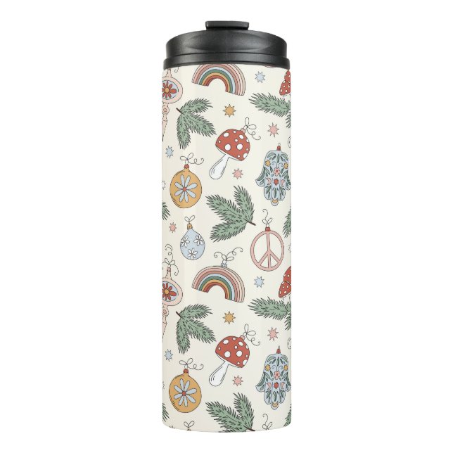 Weihnachtsschmuck und Friedenszeichen Thermosbecher (Vorderseite)