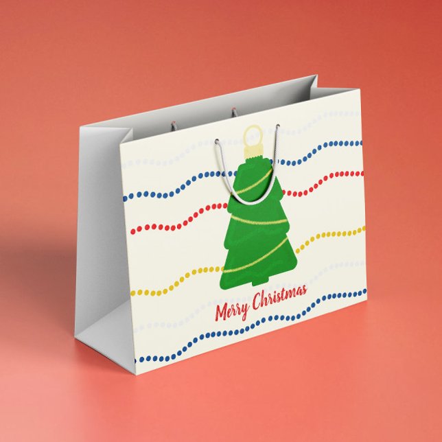 Weihnachtsschmuck und -garland große geschenktüte (Cute retro Christmas gift bag with vintage Christmas tree ornament and beaded garlands
)