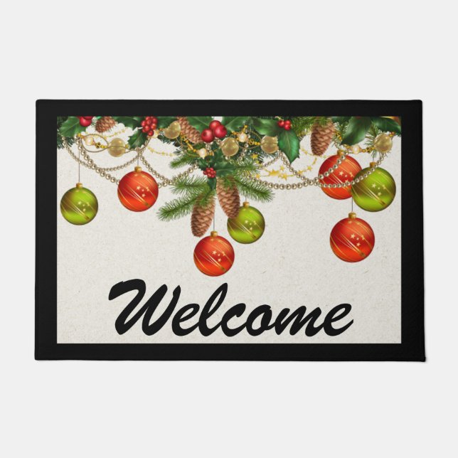 Weihnachtsschmuck und Grün Türmatte Matte (Vorderseite)