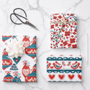 Weihnachtsschmuck und Hirsche Geschenkpapier Set