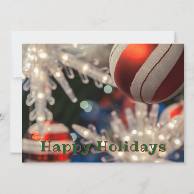 Weihnachtsschmuck und Licht Feiertagskarte (Vorderseite)