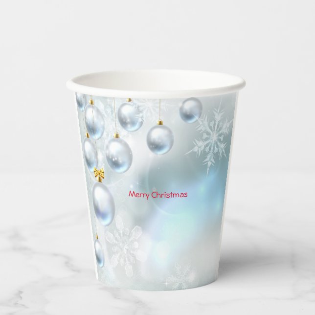 Weihnachtsschmuck und Schneeflocken Pappbecher (Vorderseite)