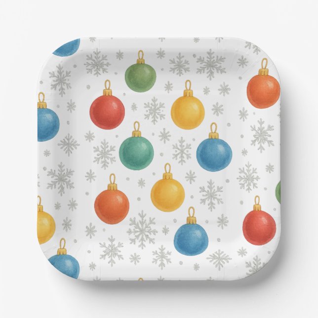 Weihnachtsschmuck und Schneeflocken - Pappteller (Vorderseite)