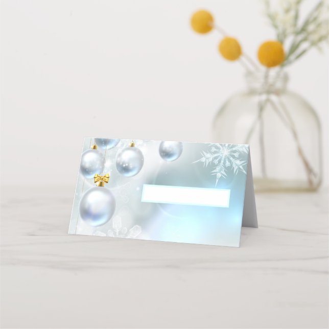 Weihnachtsschmuck und Schneeflocken Platzkarte (Vorderseite)
