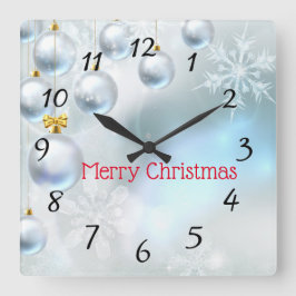 Weihnachtsschmuck und Schneeflocken  Quadratische Wanduhr