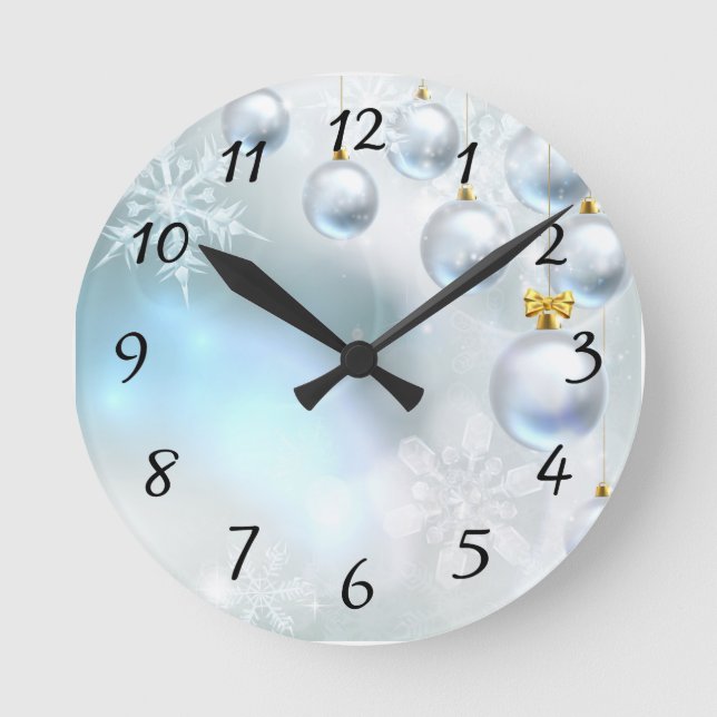 Weihnachtsschmuck und Schneeflocken   Runde Wanduhr (Vorderseite)