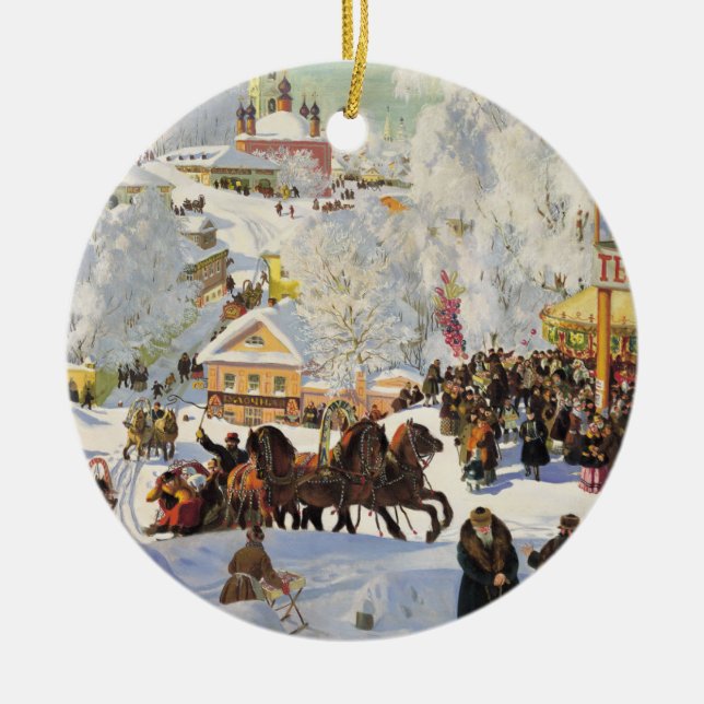 Weihnachtsschmuck-Vintage Winterlandschaft Keramik Ornament (Vorne)