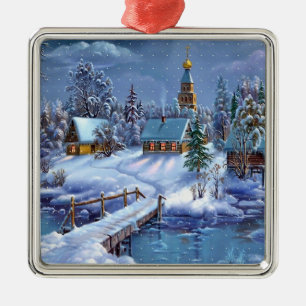 Weihnachtsschmuck-Vintage Winterlandschaft Ornament Aus Metall