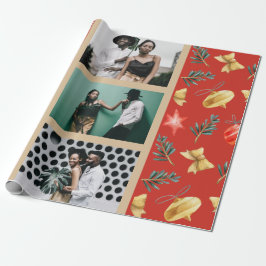 Weihnachtsschmuck Wasserfarbe Foto Collage Rot Geschenkpapier