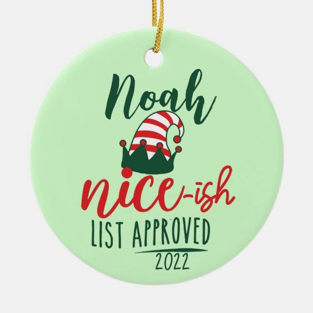 Weihnachtsschmuck, Weihnachtself nach Maß Keramik Ornament (Vorne)