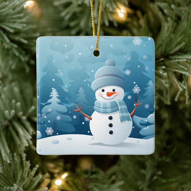 Weihnachtsschmuck-Winter Snowman Szene Keramikornament (Baum)