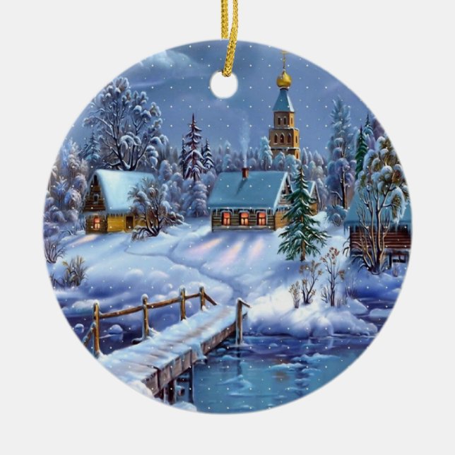 Weihnachtsschmuck-Winter-Szene Keramik Ornament (Vorne)