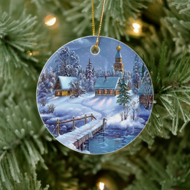 Weihnachtsschmuck-Winter-Szene Keramik Ornament (Baum)