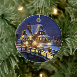 Weihnachtsschmuck-Winter-Szene Keramik Ornament