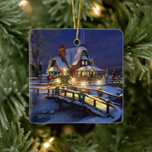 Weihnachtsschmuck-Winter-Szene Keramik Ornament