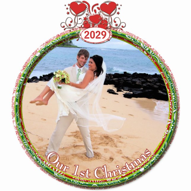 Weihnachtsschmuck zum ersten Mal Weihnachten Fotoskulptur Ornament (Vorne)