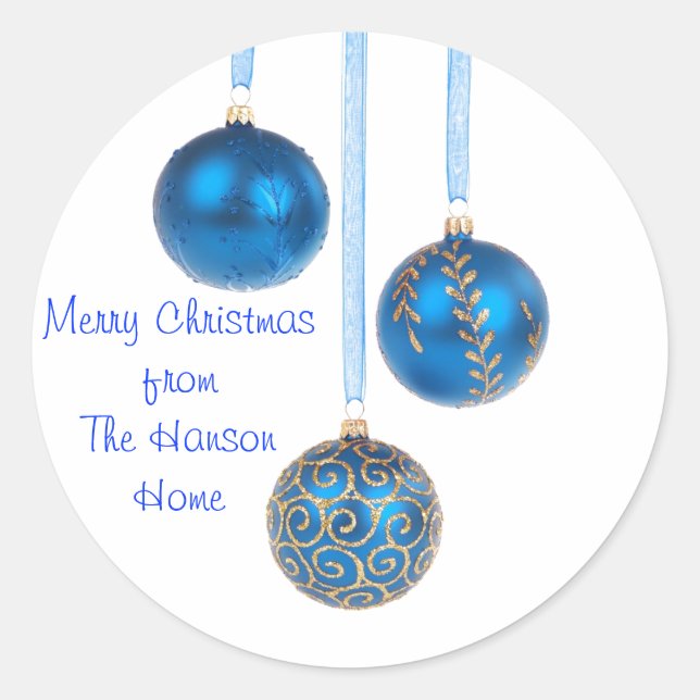 Weihnachtsschmucksticker blau runder aufkleber (Vorderseite)