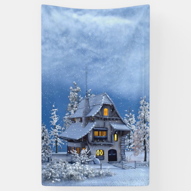 Weihnachtsschnee auf dem Lebkuchenhaus Banner (Vertikal)