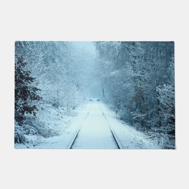 Weihnachtsschnee auf Eisenbahnwegen Fußmatte (Vorderseite)
